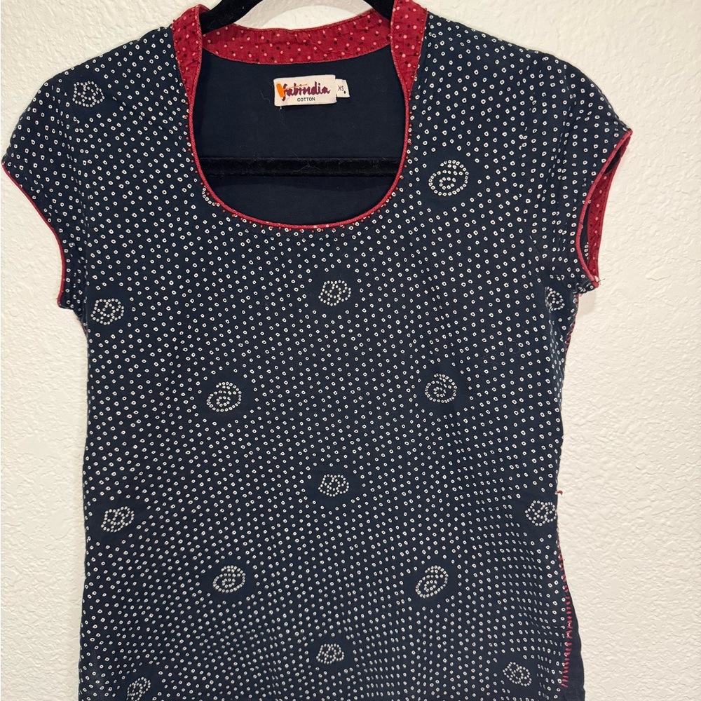 Fabindia Black and Red Patterned Women's Top